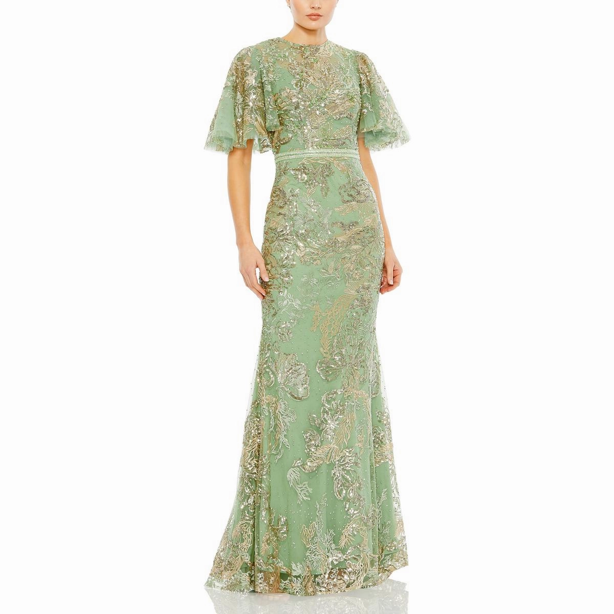 Womens Embroidered Embellished Evening Dress