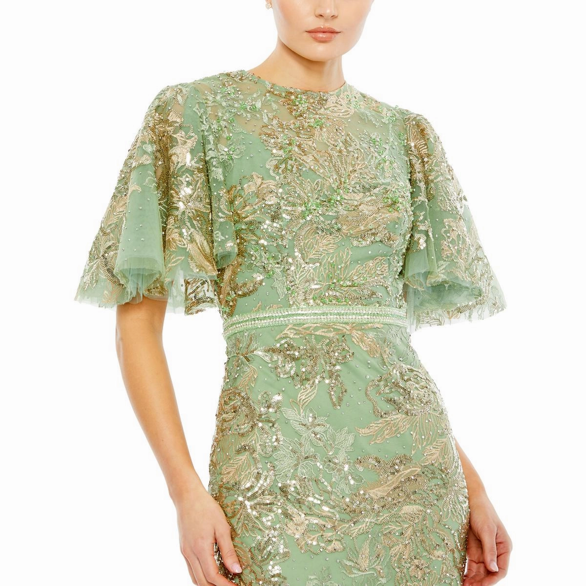 Womens Embroidered Embellished Evening Dress