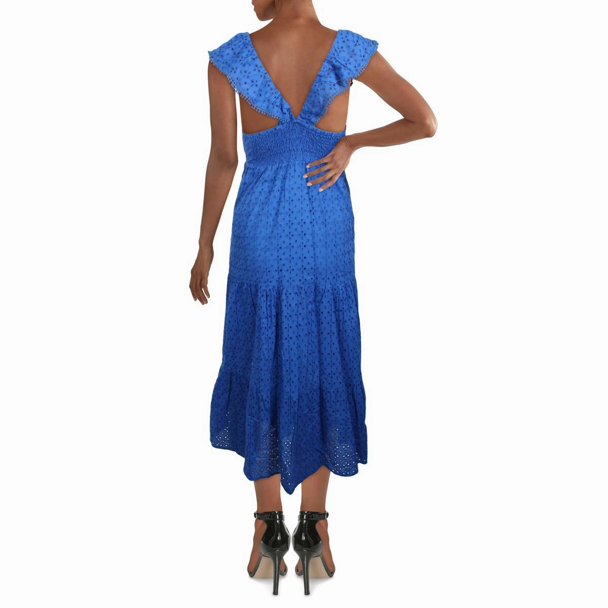 Womens Eyelet Long Midi Dress