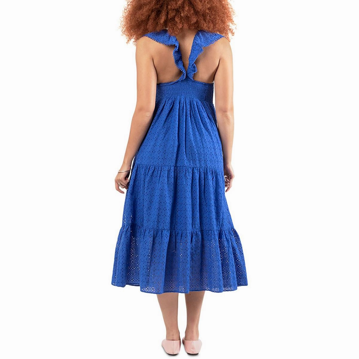 Womens Eyelet Long Midi Dress