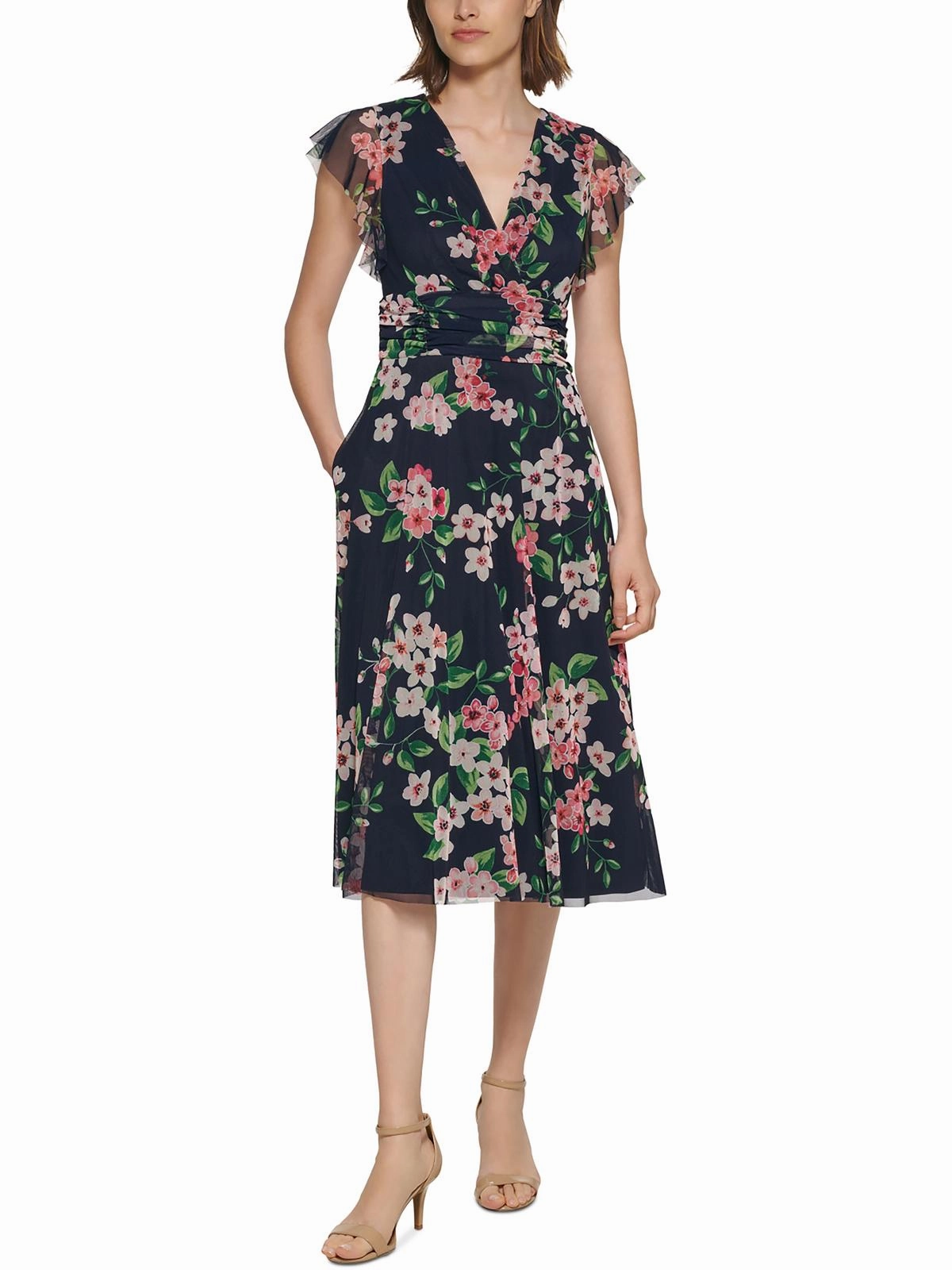 Womens Faux Wrap Floral Wrap Dress