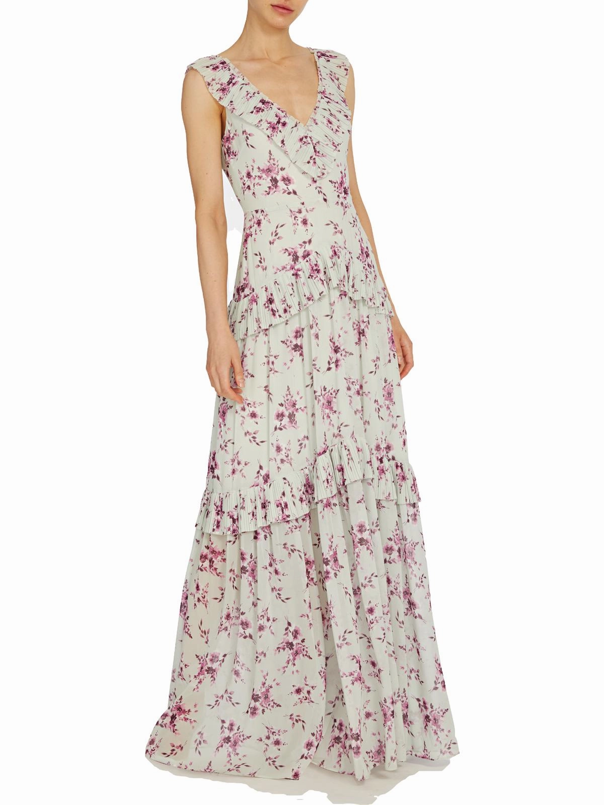 Womens Floral Pleated Evening Dress