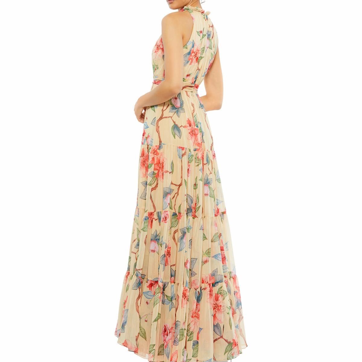 Womens Floral Print Long Evening Dress