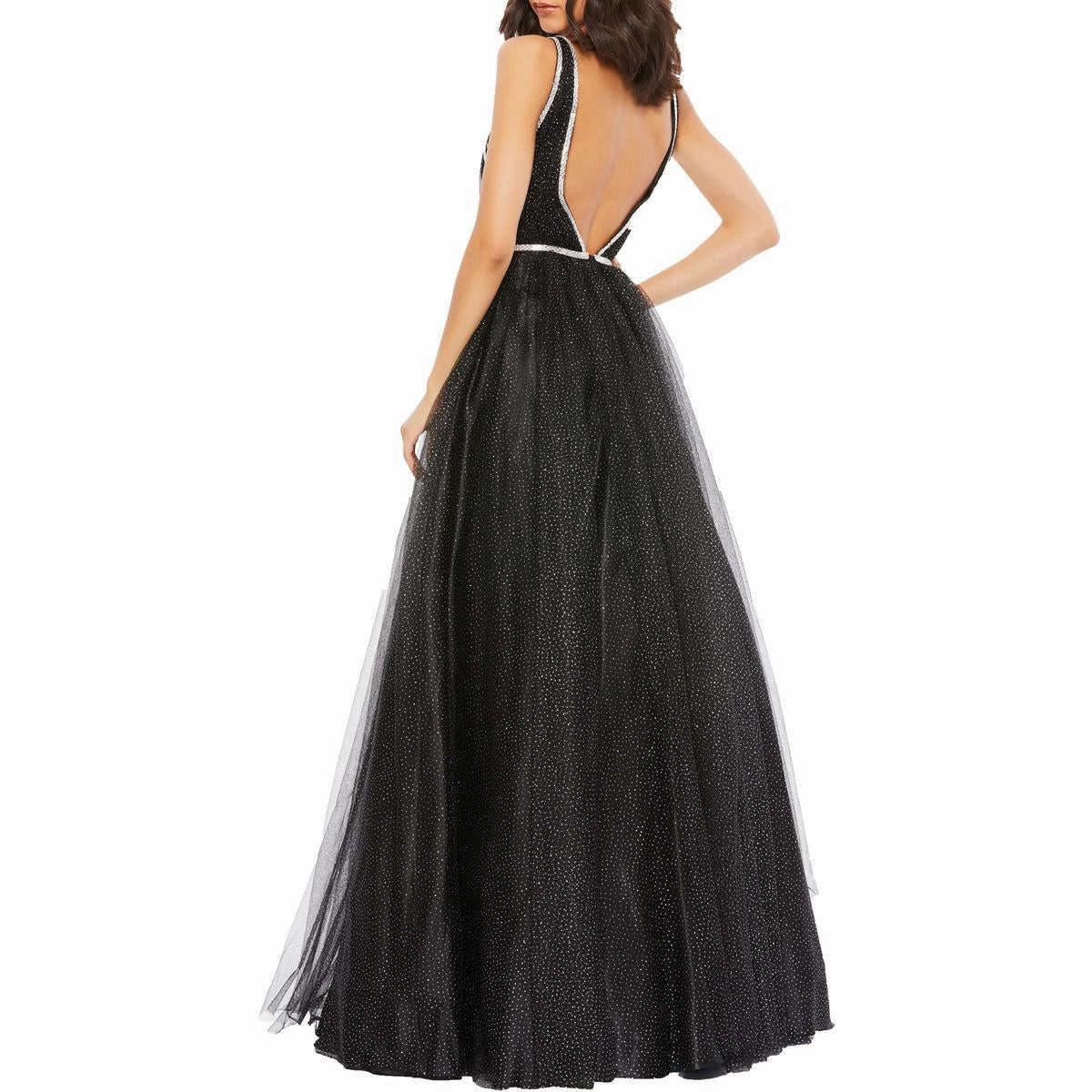 Womens Glitter Illusion Evening Dress