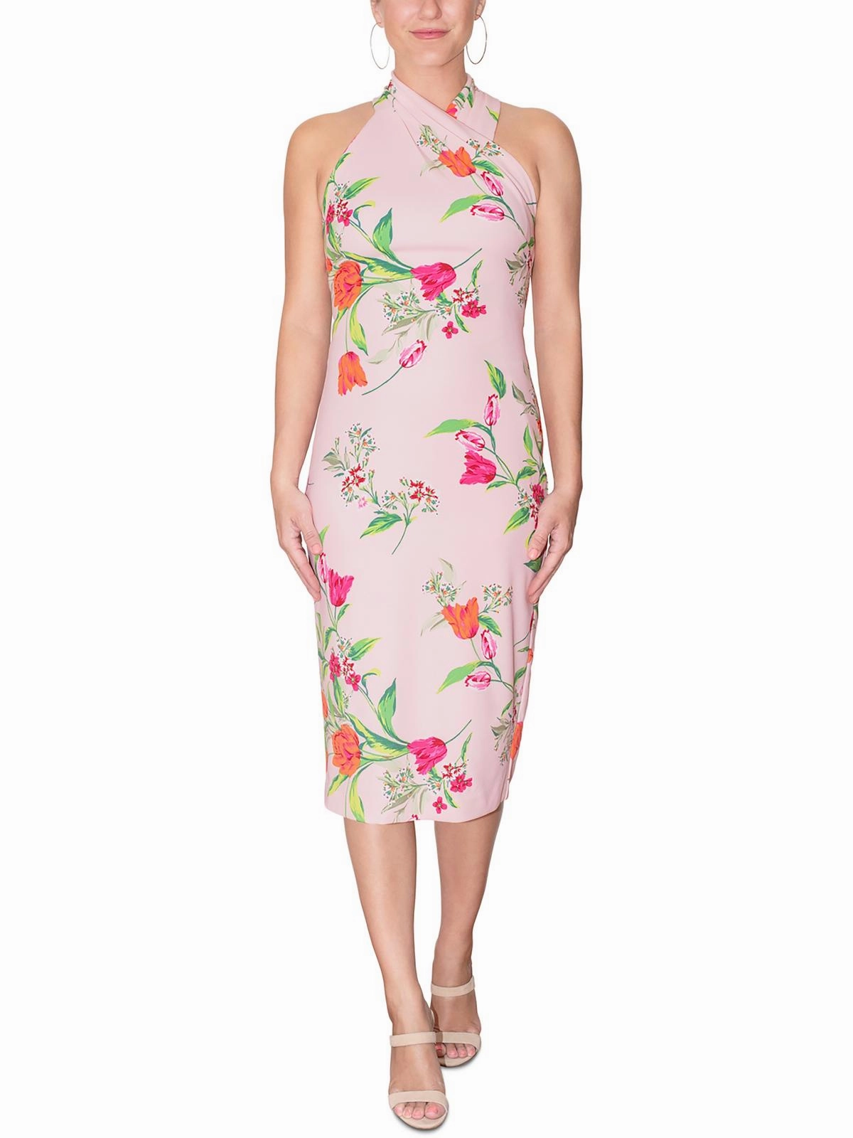Womens High-neck Fitted Midi Dress