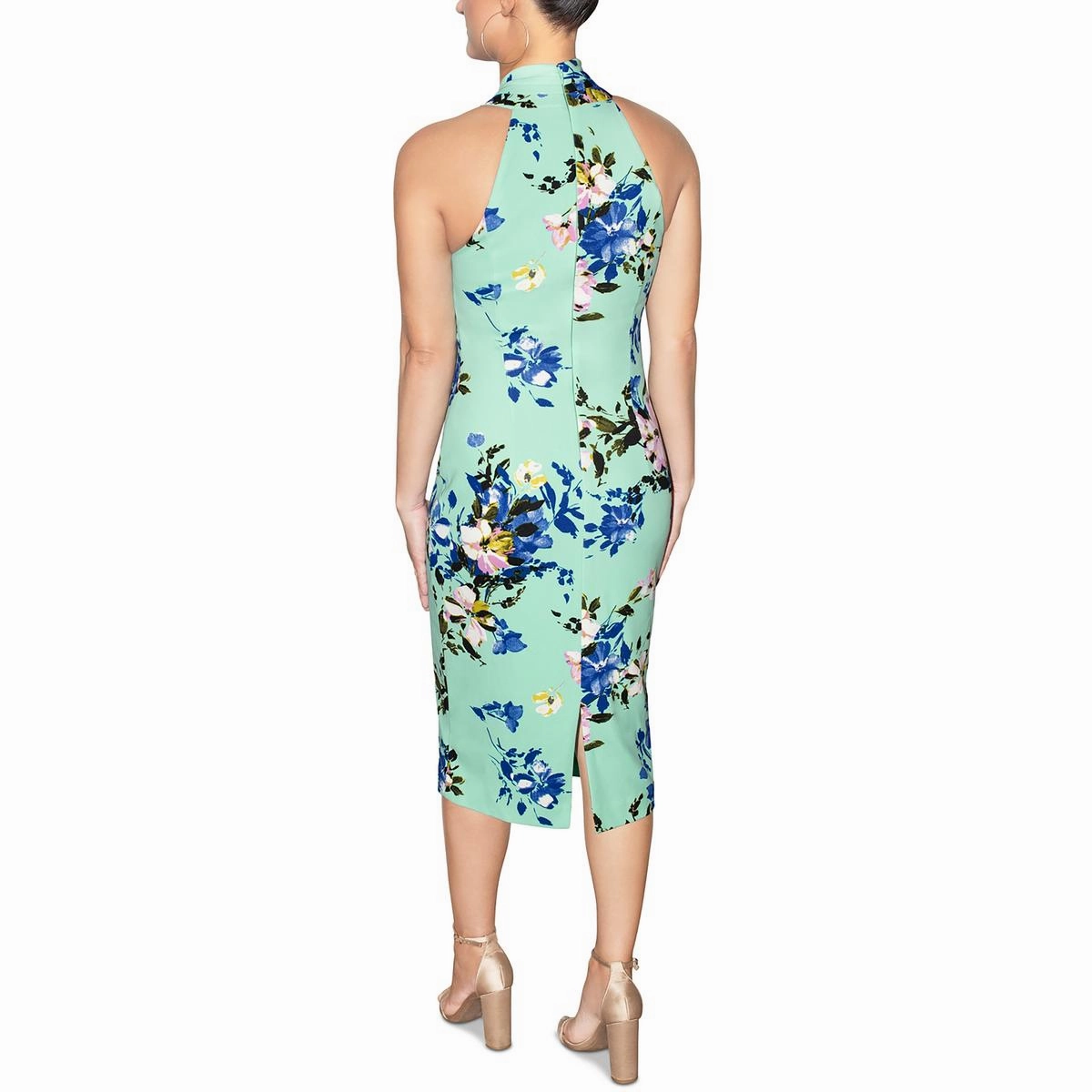 Womens High-neck Fitted Midi Dress