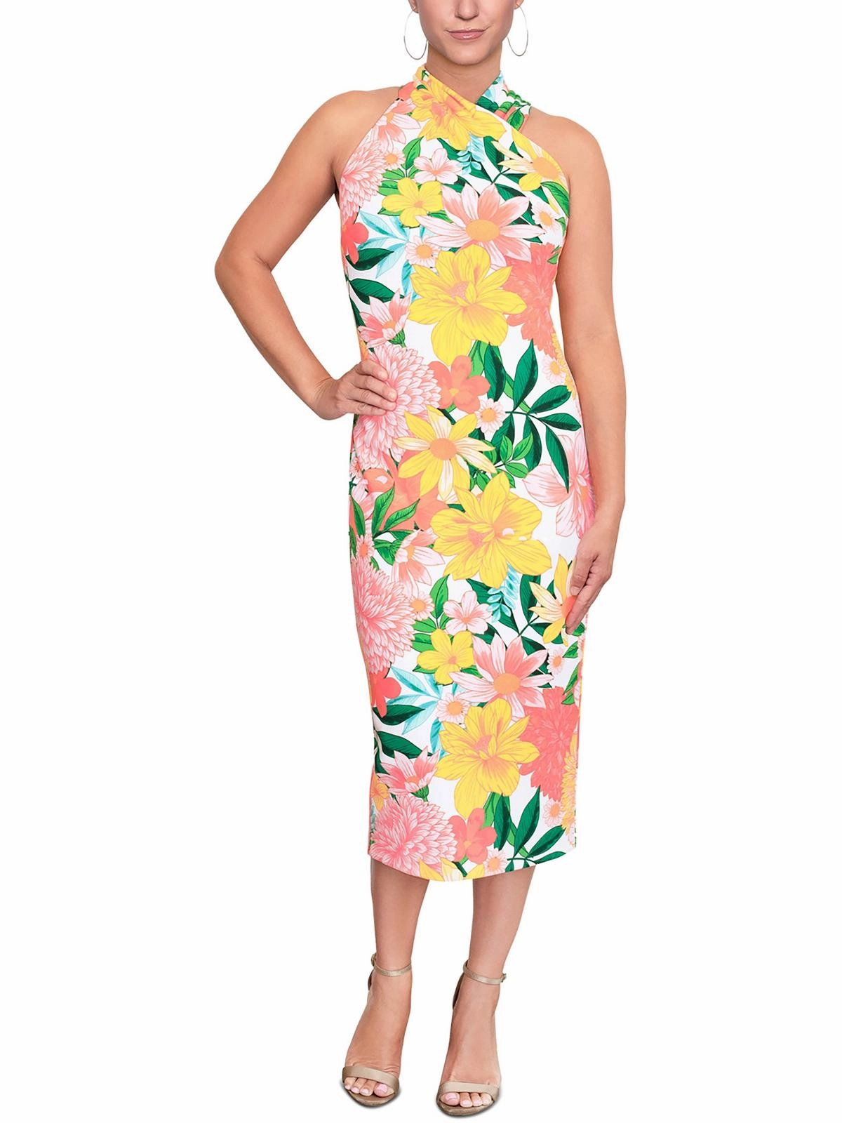 Womens High-neck Fitted Midi Dress