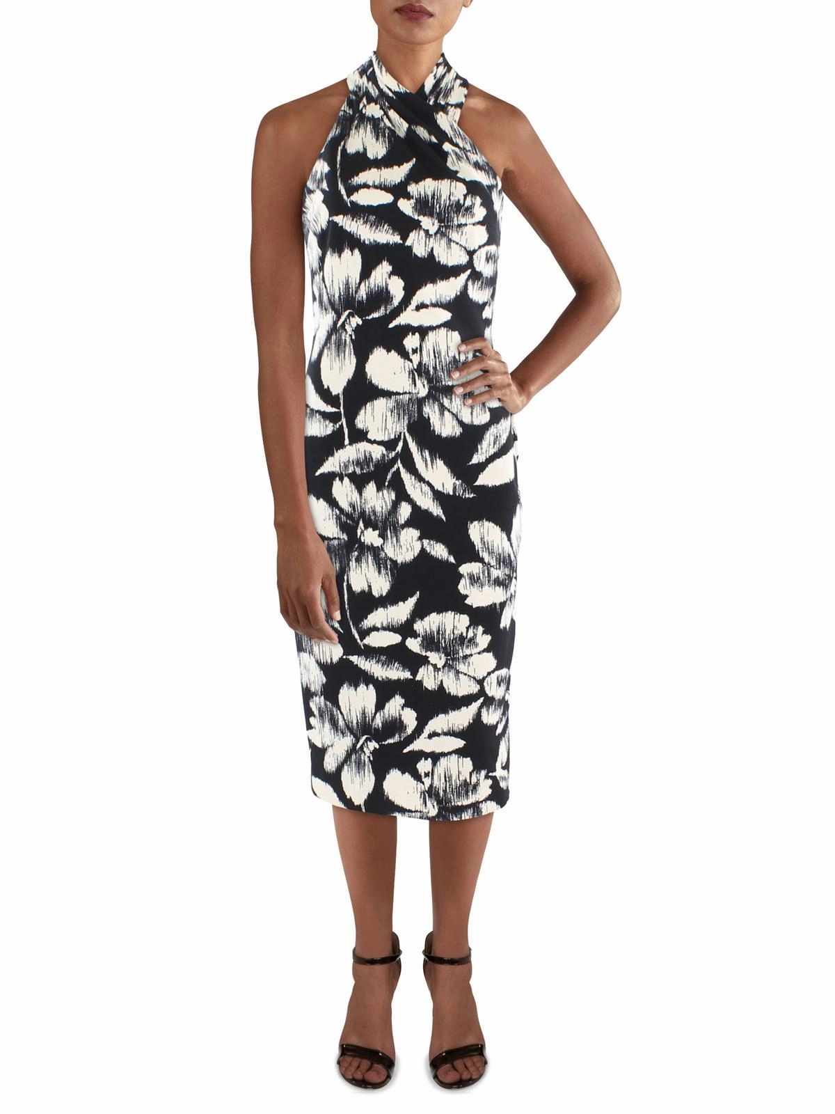 Womens High-neck Fitted Midi Dress