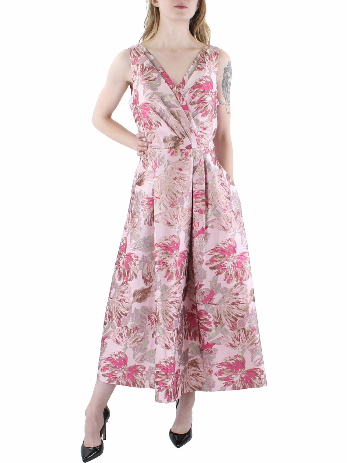 Womens Jacquard Midi Cocktail and Party Dress