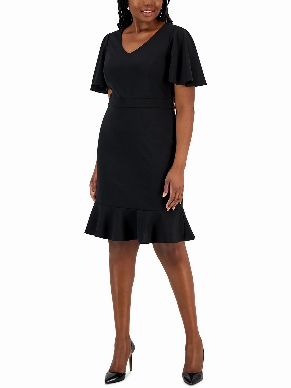 Womens Knit Flutter Sleeves Sheath Dress