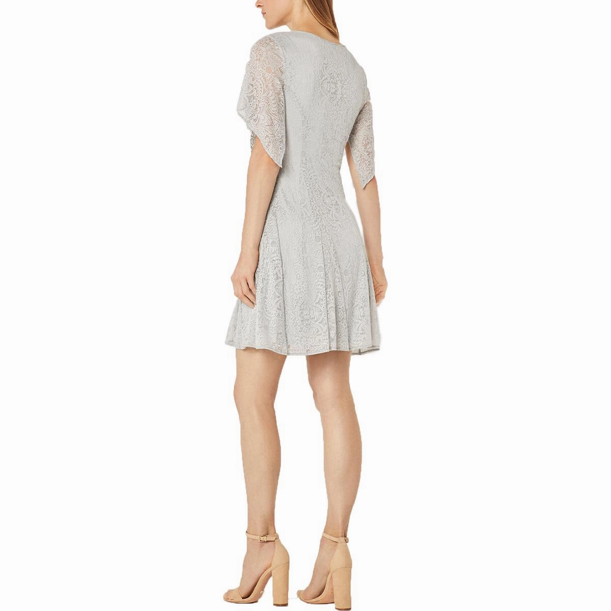 Womens Lace Angel Sleeve Fit & Flare Dress