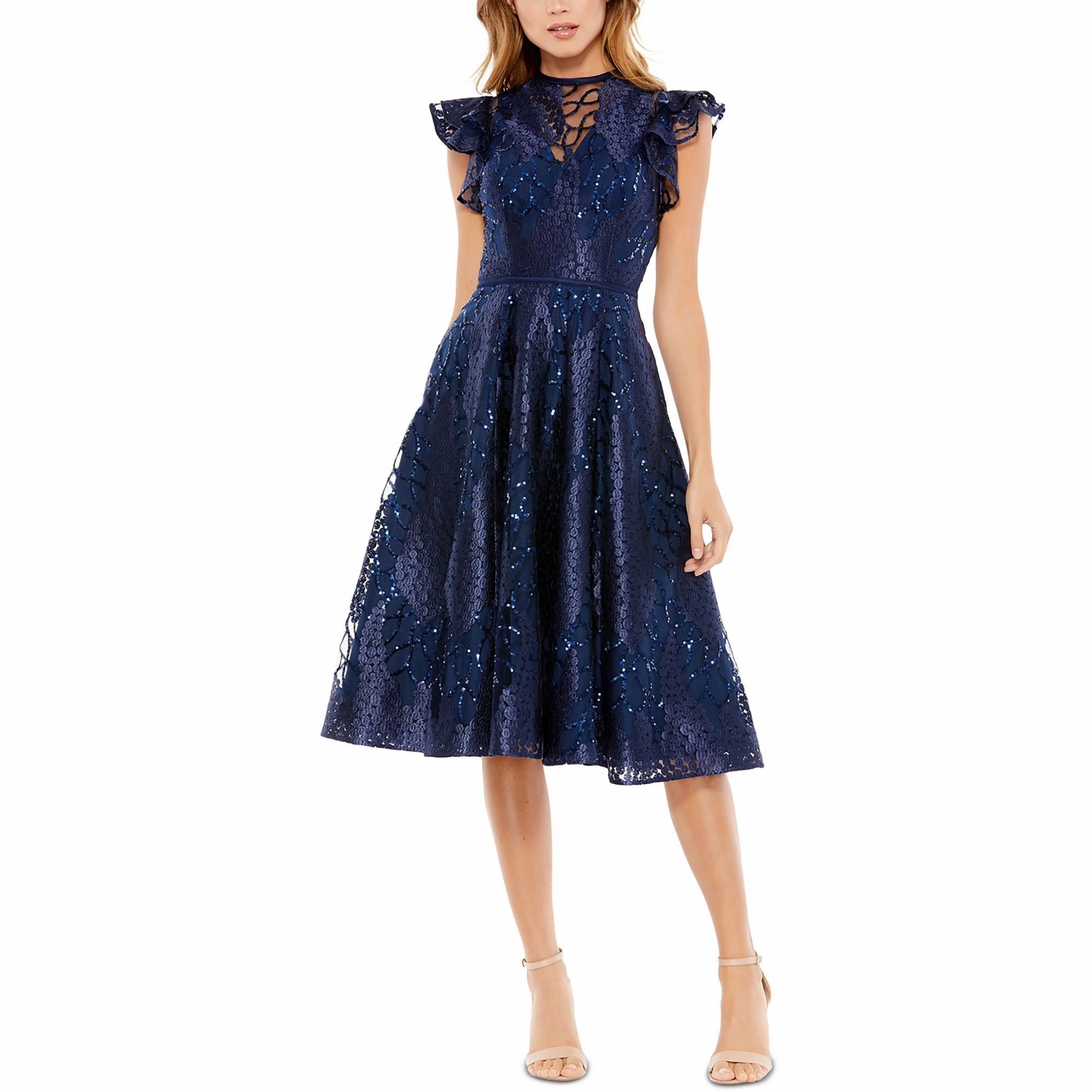 Womens Lace Midi Cocktail and Party Dress