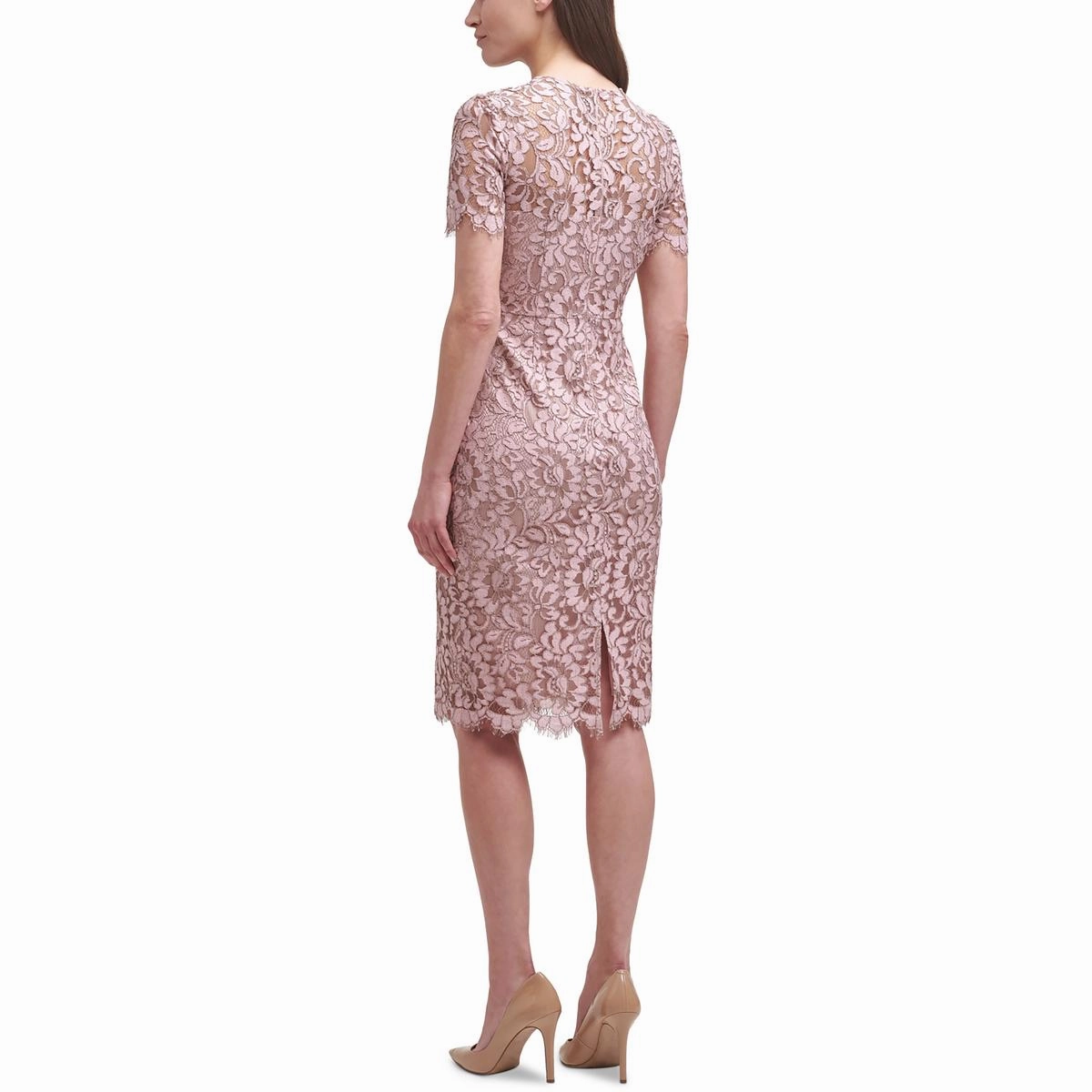 Womens Lace Overlay Knee Length Sheath Dress