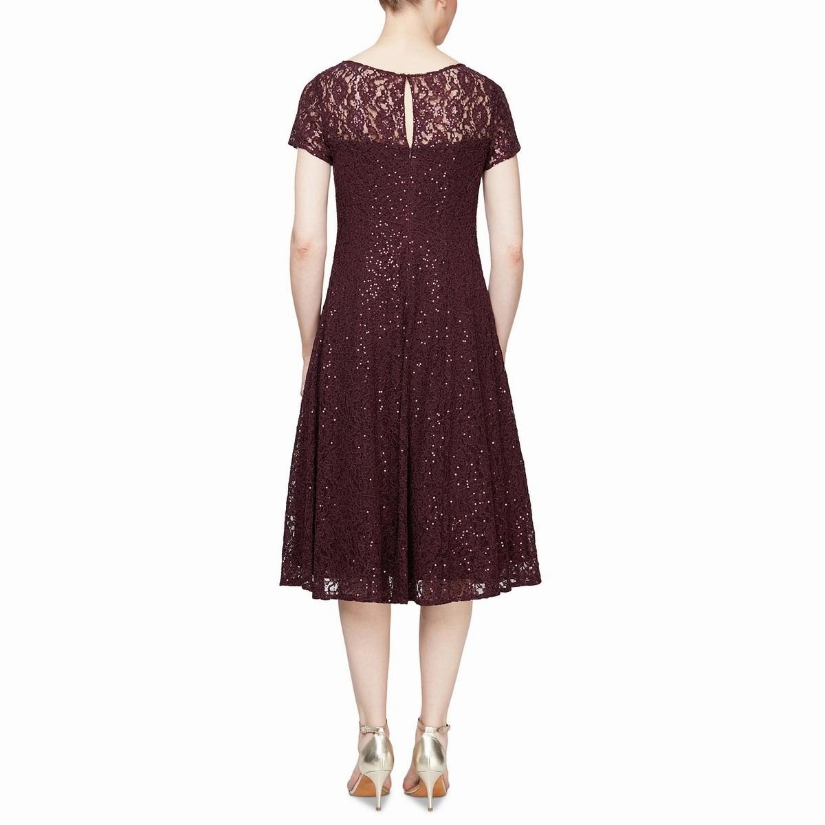 Womens Lace Sequined Midi Dress