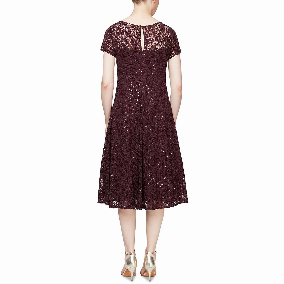 Womens Lace Sequined Midi Dress
