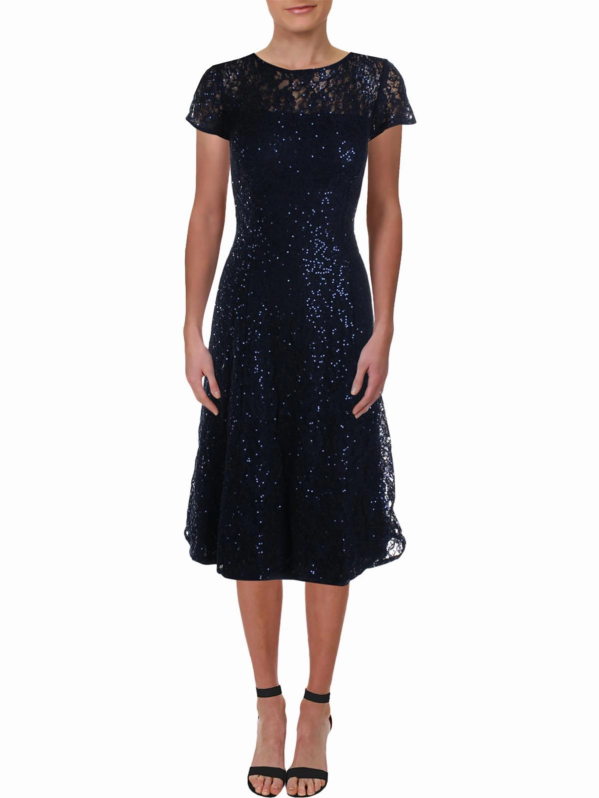 Womens Lace Sequined Midi Dress