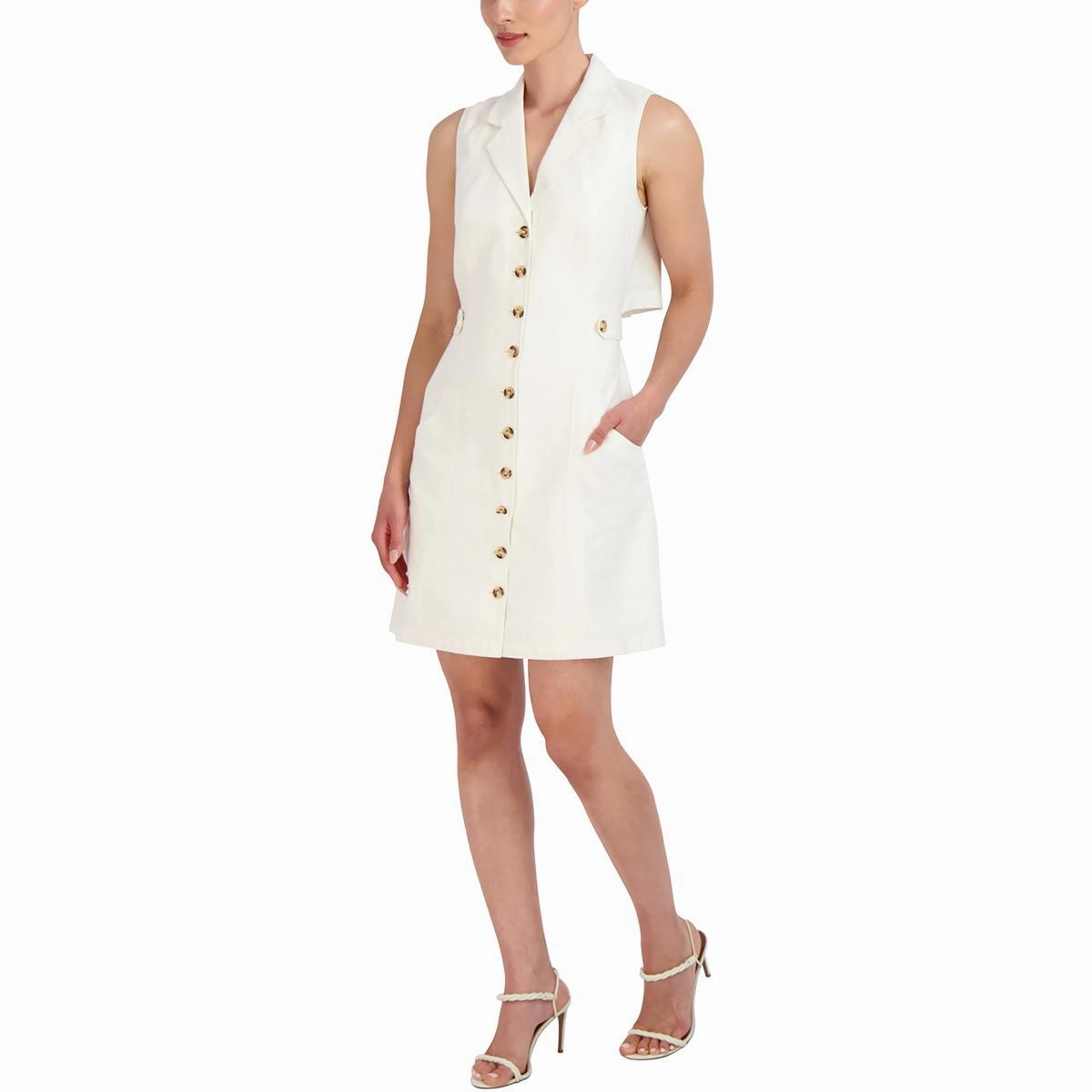Womens Linen Blend Mini Shirtdress