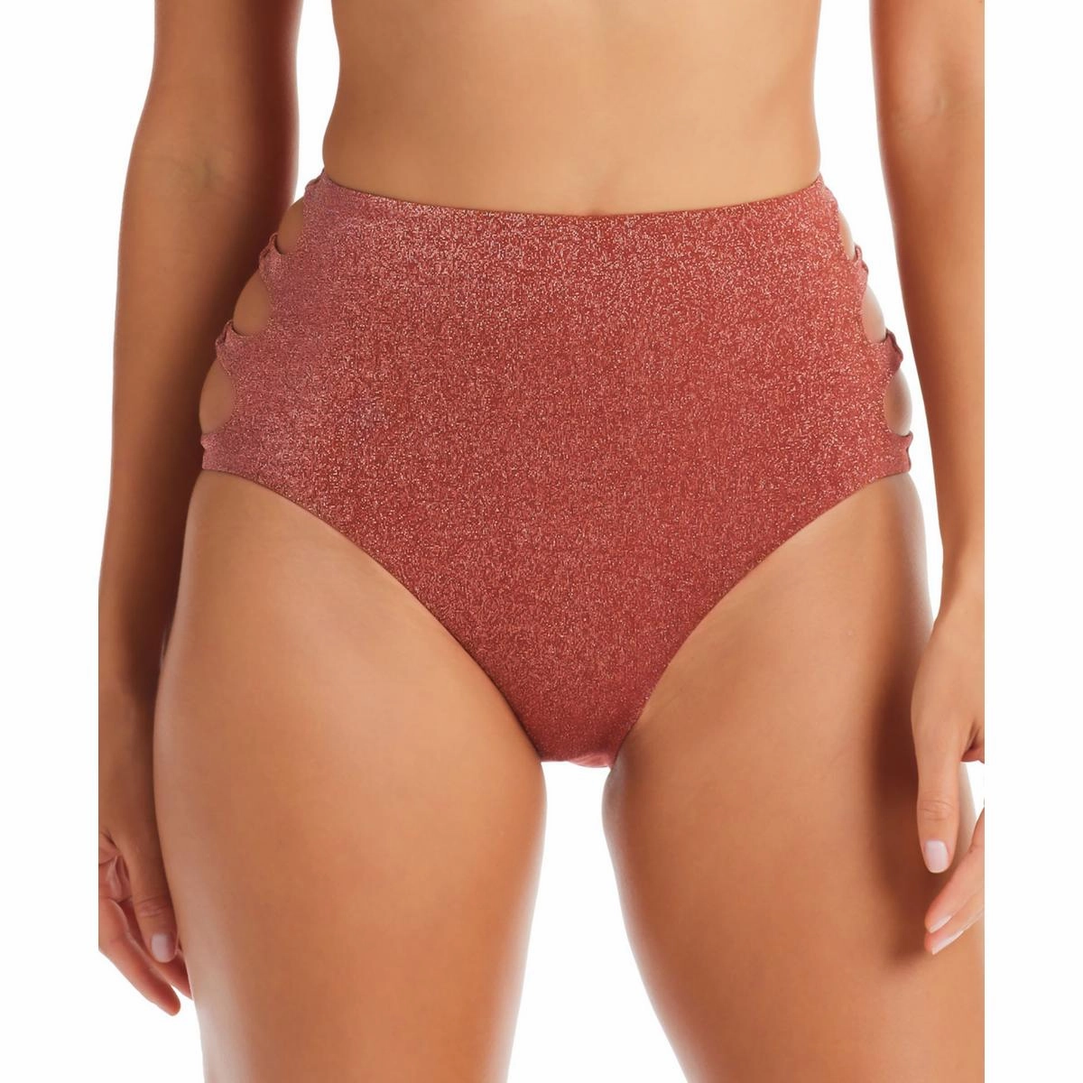 Womens Metallic Cut-Out Swim Bottom Separates
