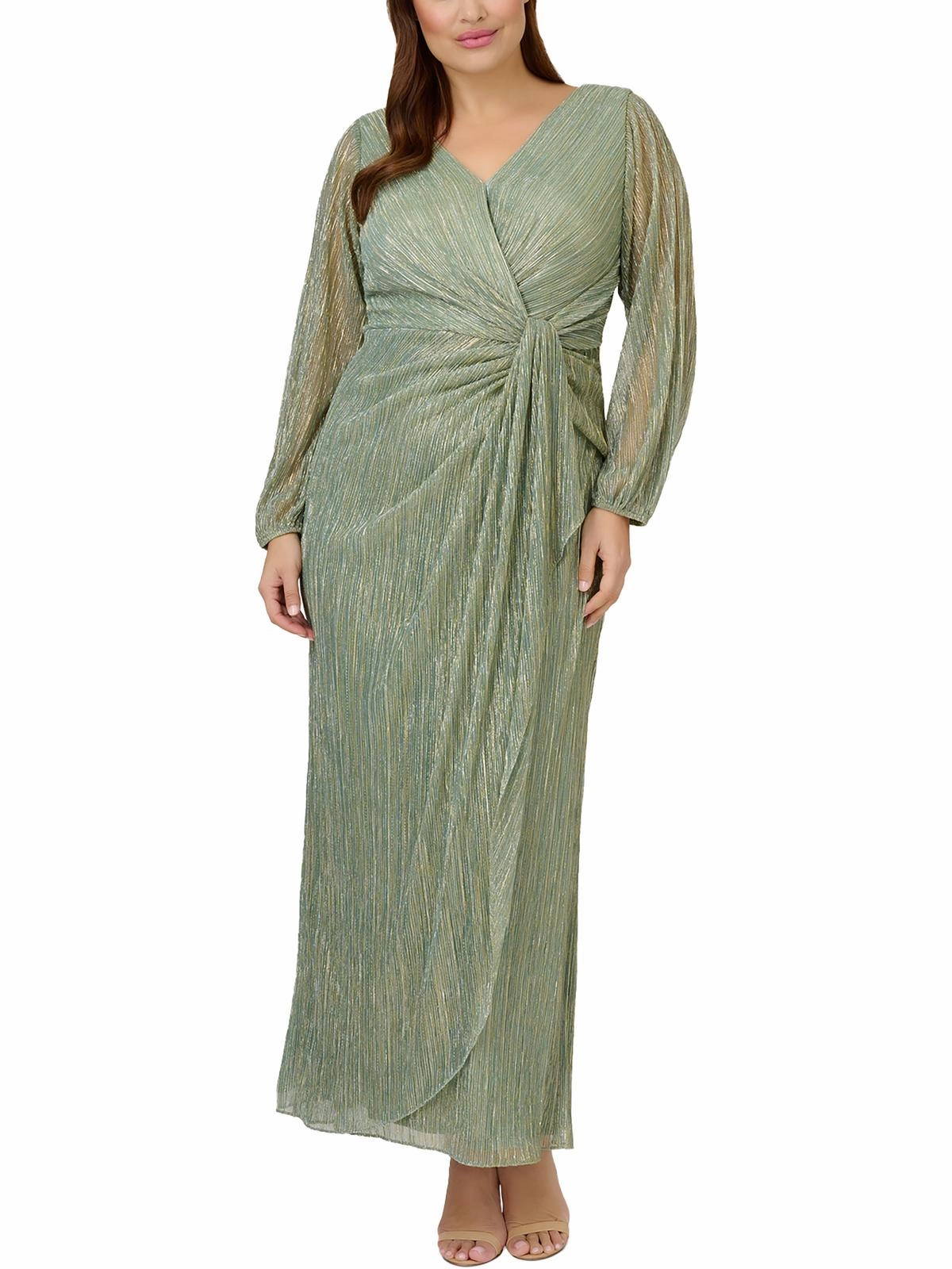 Womens Metallic Draped Evening Dress