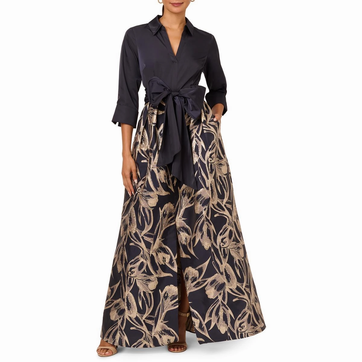 Womens Metallic Manmade Fit & Flare Dress