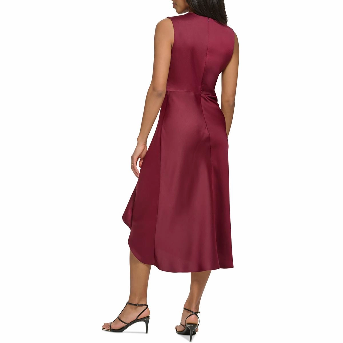 Womens Midi Faux-Wrap Wrap Dress