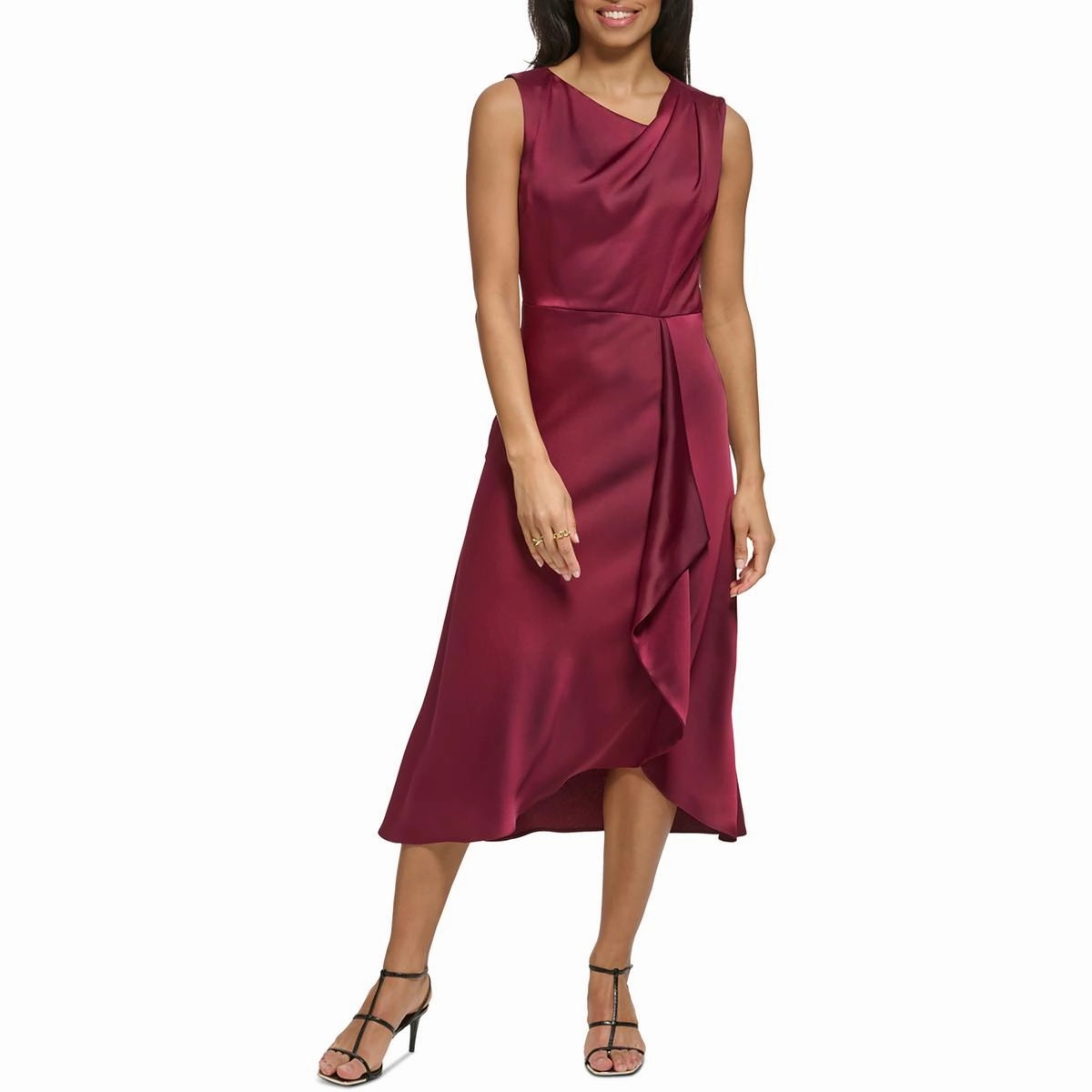 Womens Midi Faux-Wrap Wrap Dress