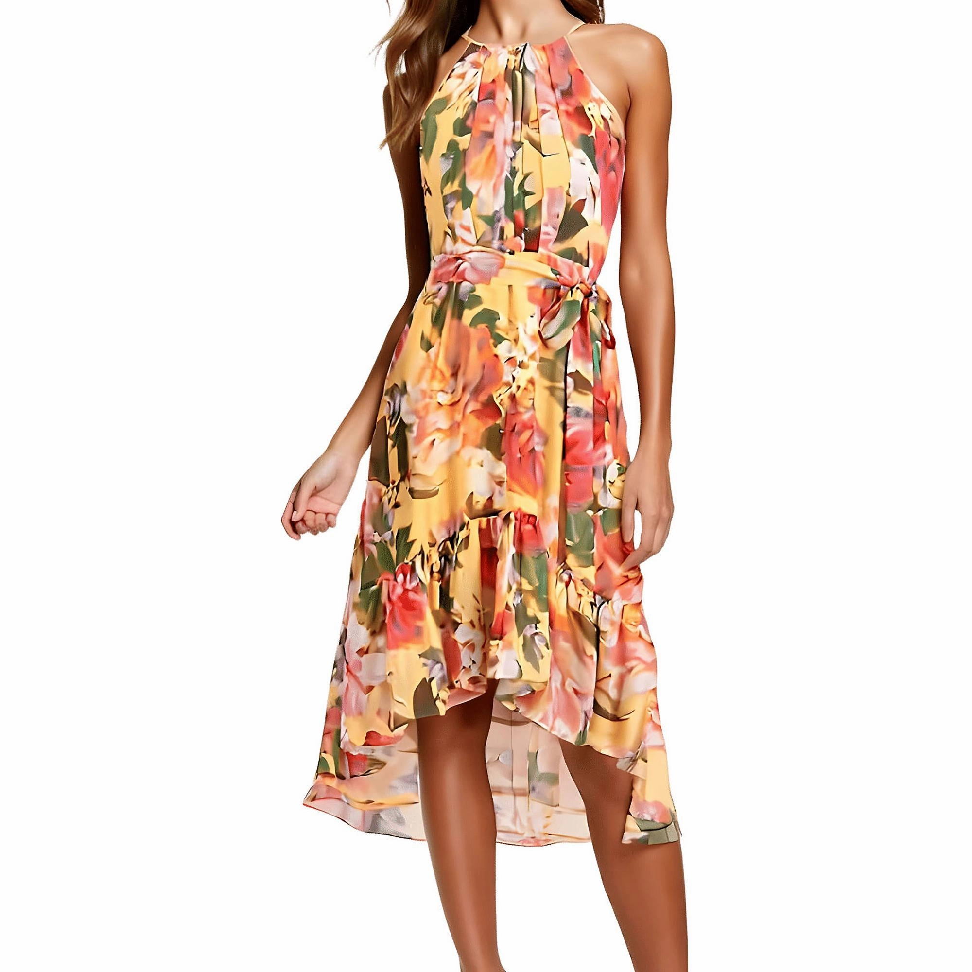 Womens Pleated Chiffon Halter Dress