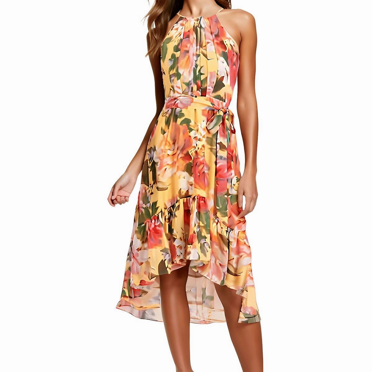 Womens Pleated Chiffon Halter Dress