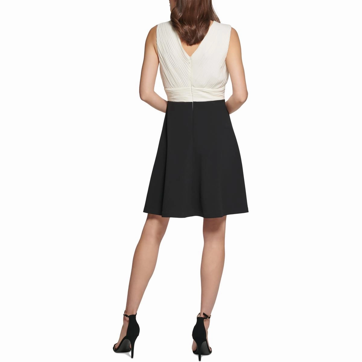 Womens Pleated Sleeveless Fit & Flare Dress