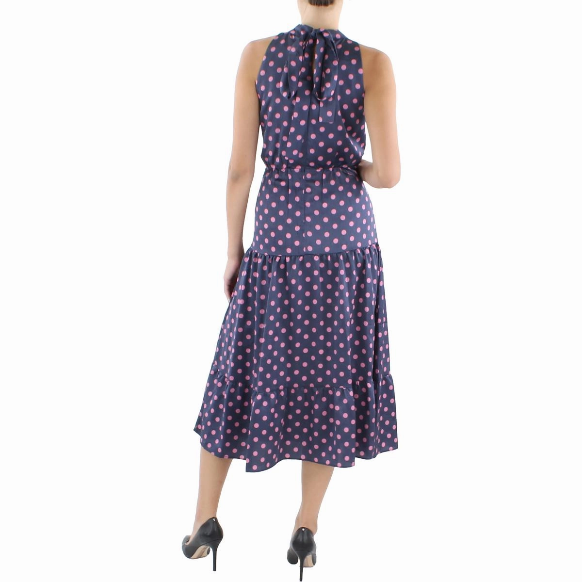 Womens Polka Dot Tie Neck Maxi Dress