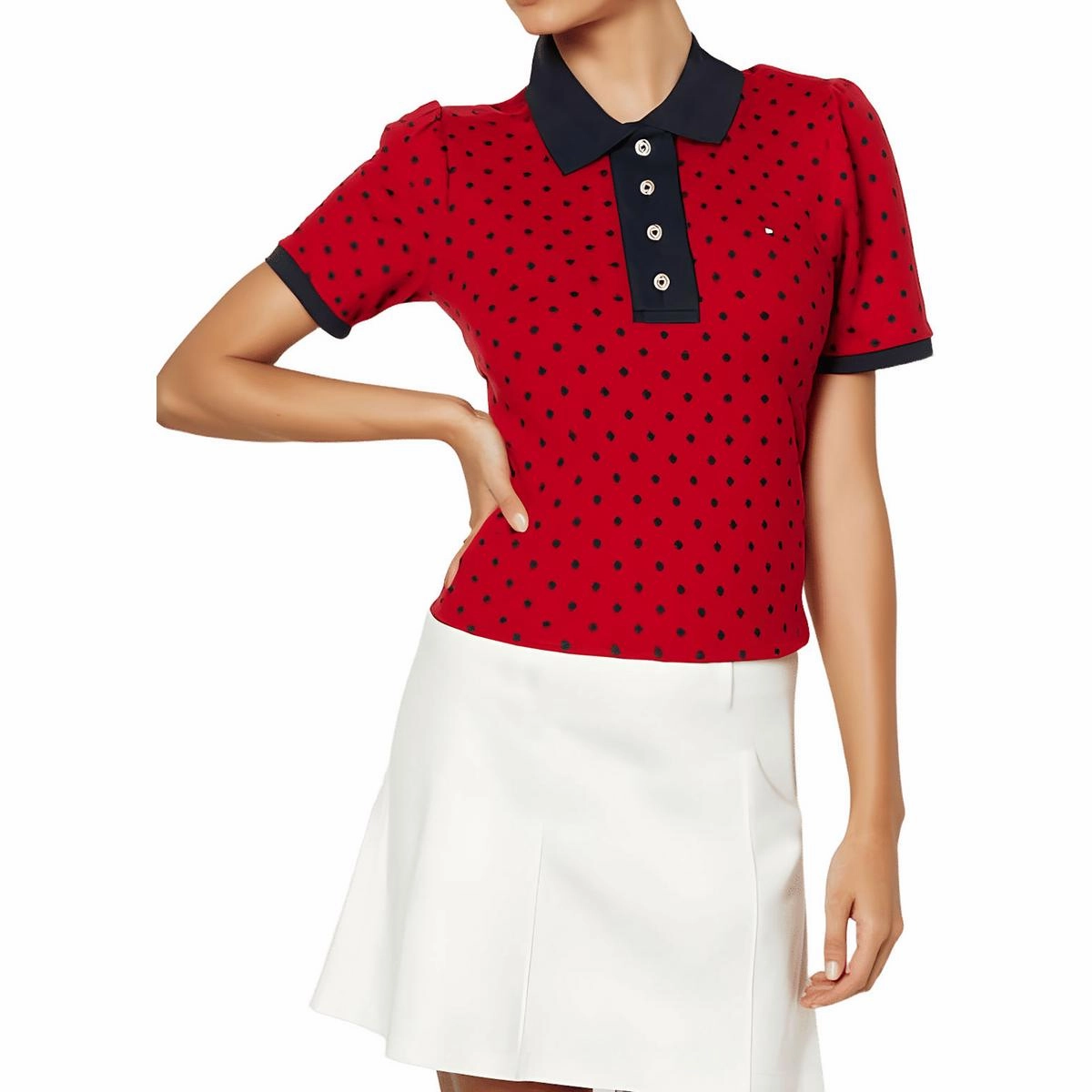 Womens Printed Cotton Polo Top