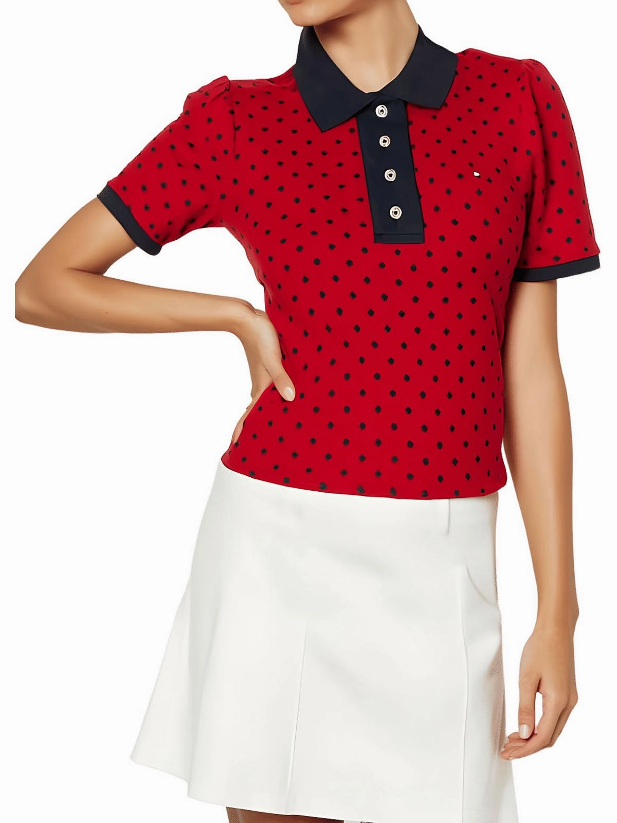 Womens Printed Cotton Polo Top