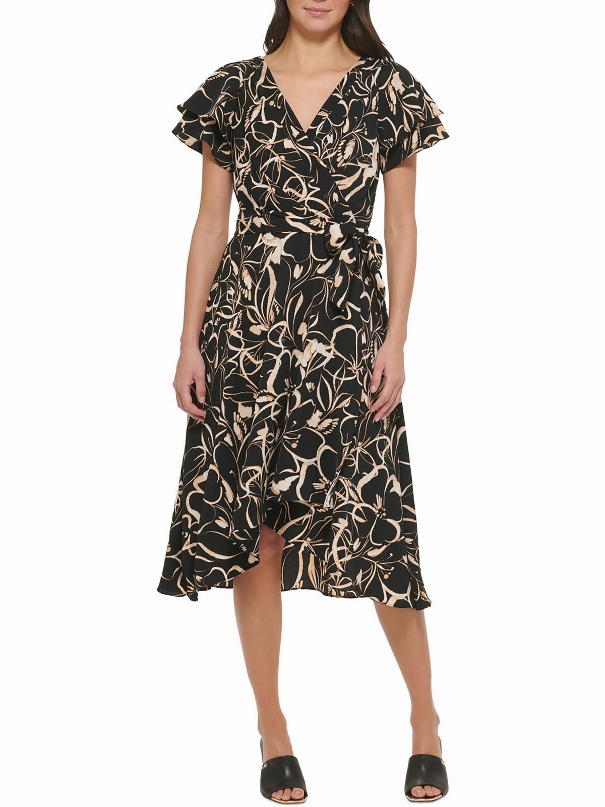 Womens Printed V neck Fit & Flare Dress