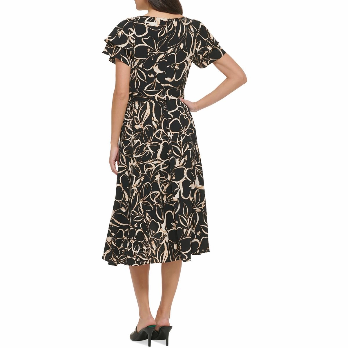Womens Printed V neck Fit & Flare Dress