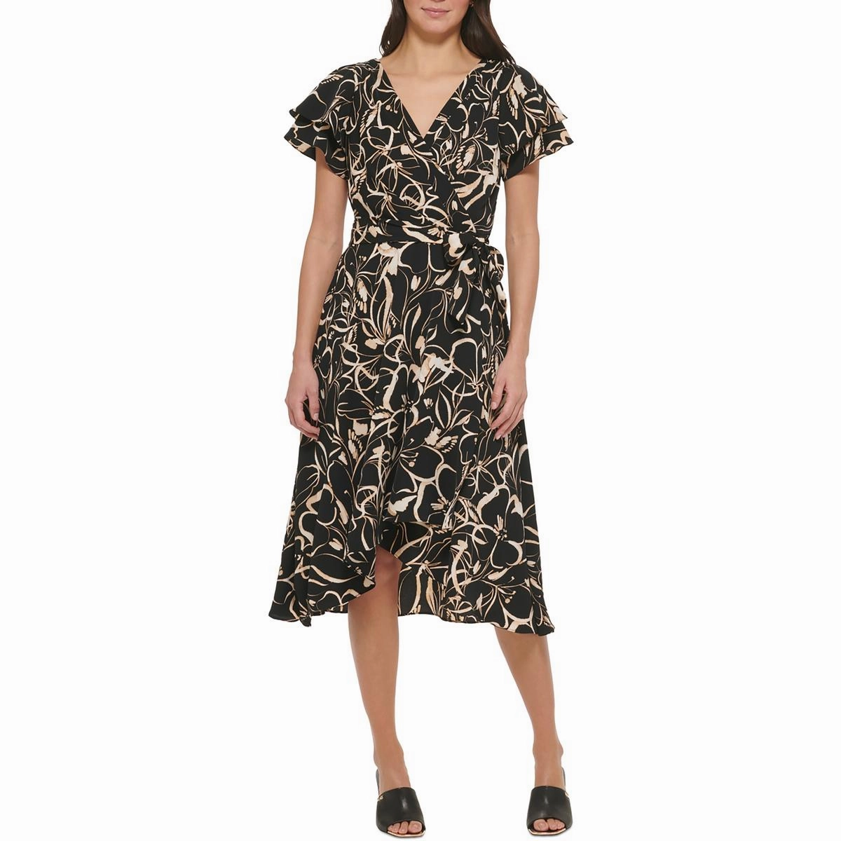 Womens Printed V neck Fit & Flare Dress