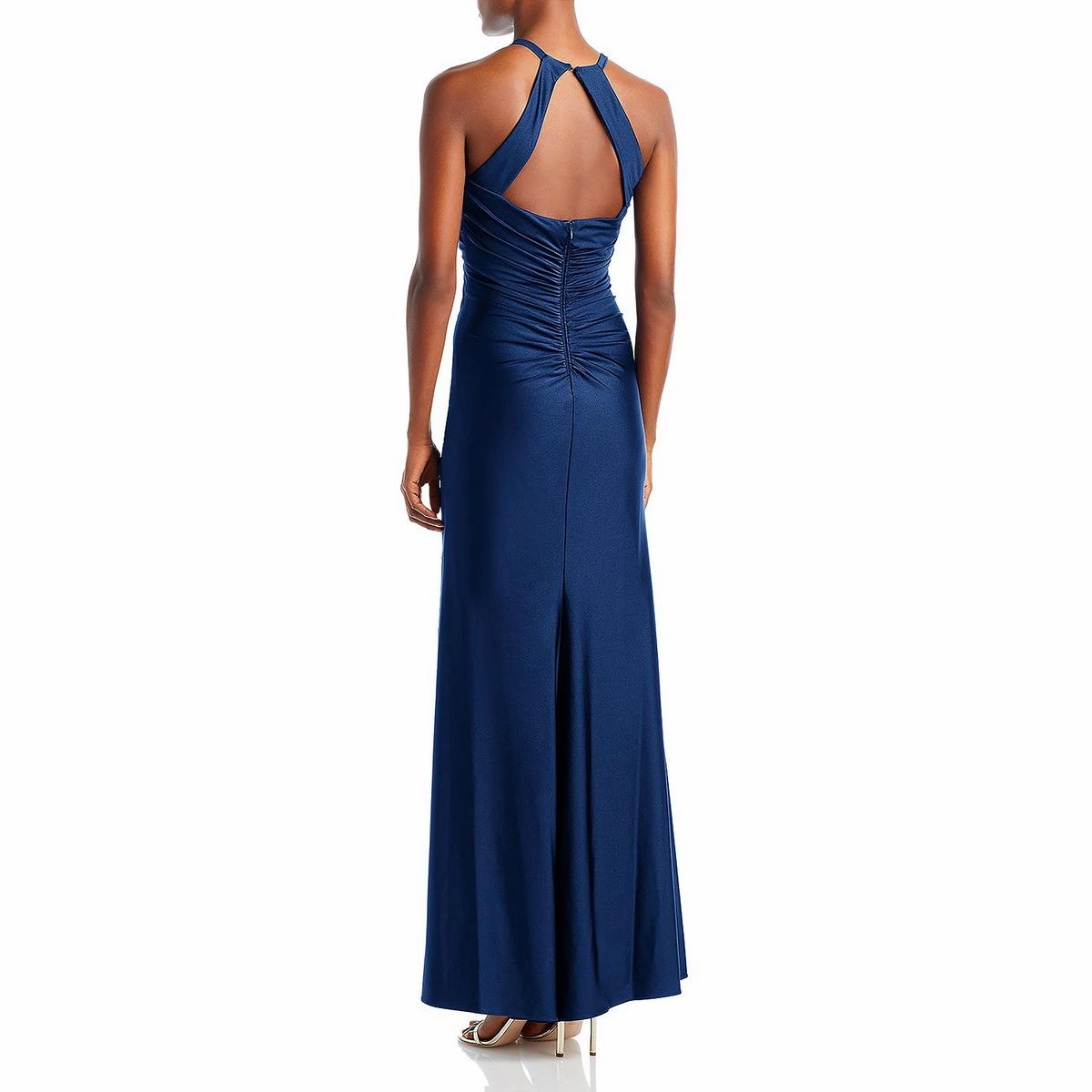 Womens Ruched Halter Evening Dress