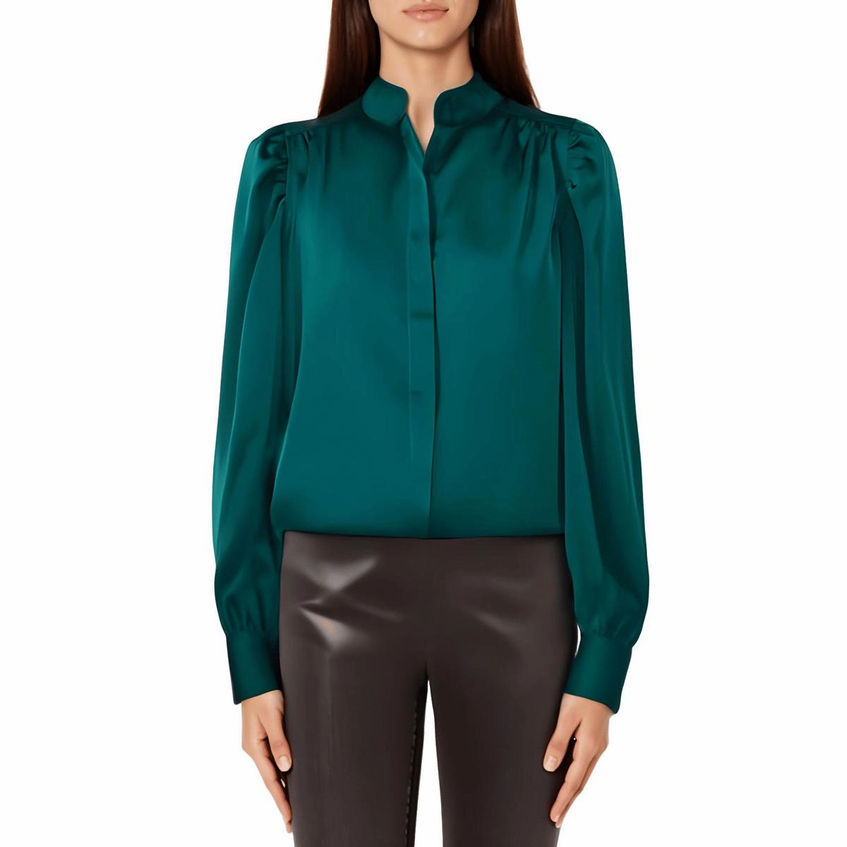 Womens Ruched Polyester Button-Down Top