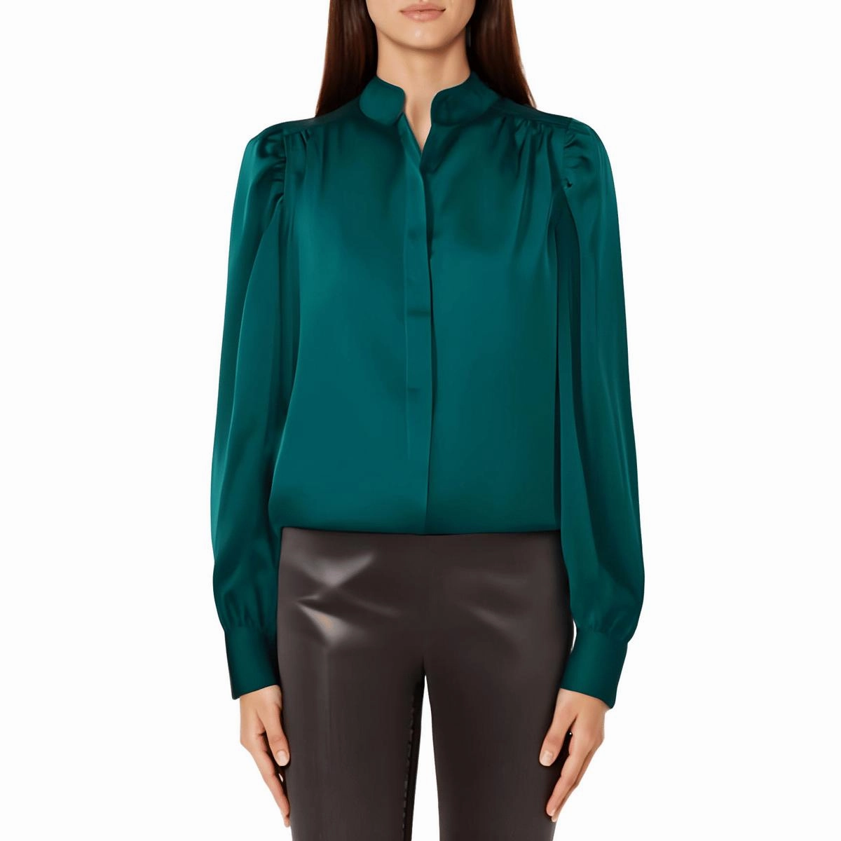 Womens Ruched Polyester Button-Down Top