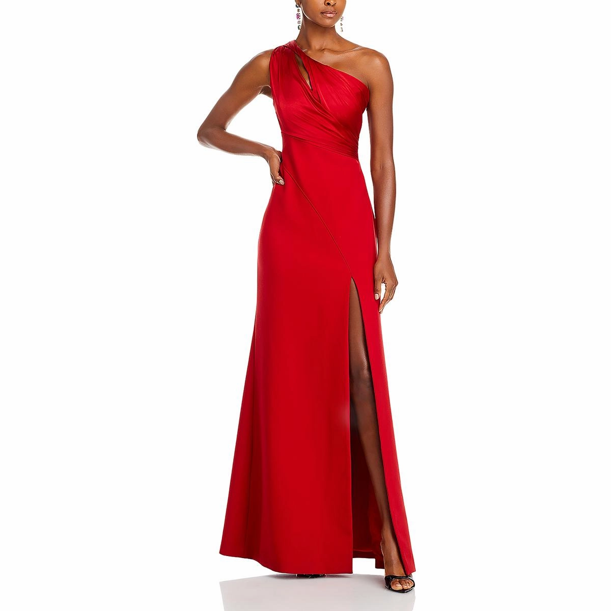 Womens Ruched Slit Evening Dress