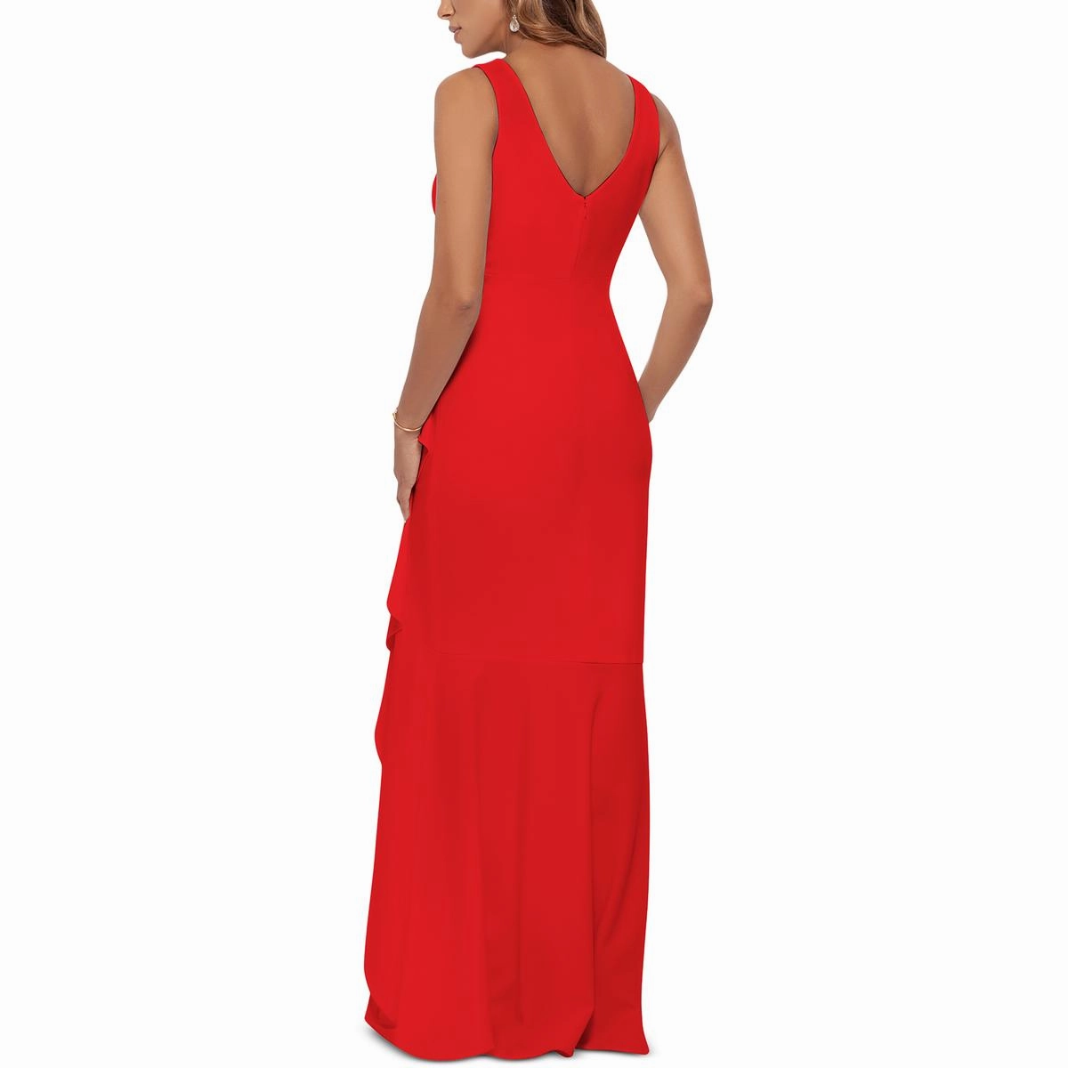 Womens Ruffled High Low Evening Dress