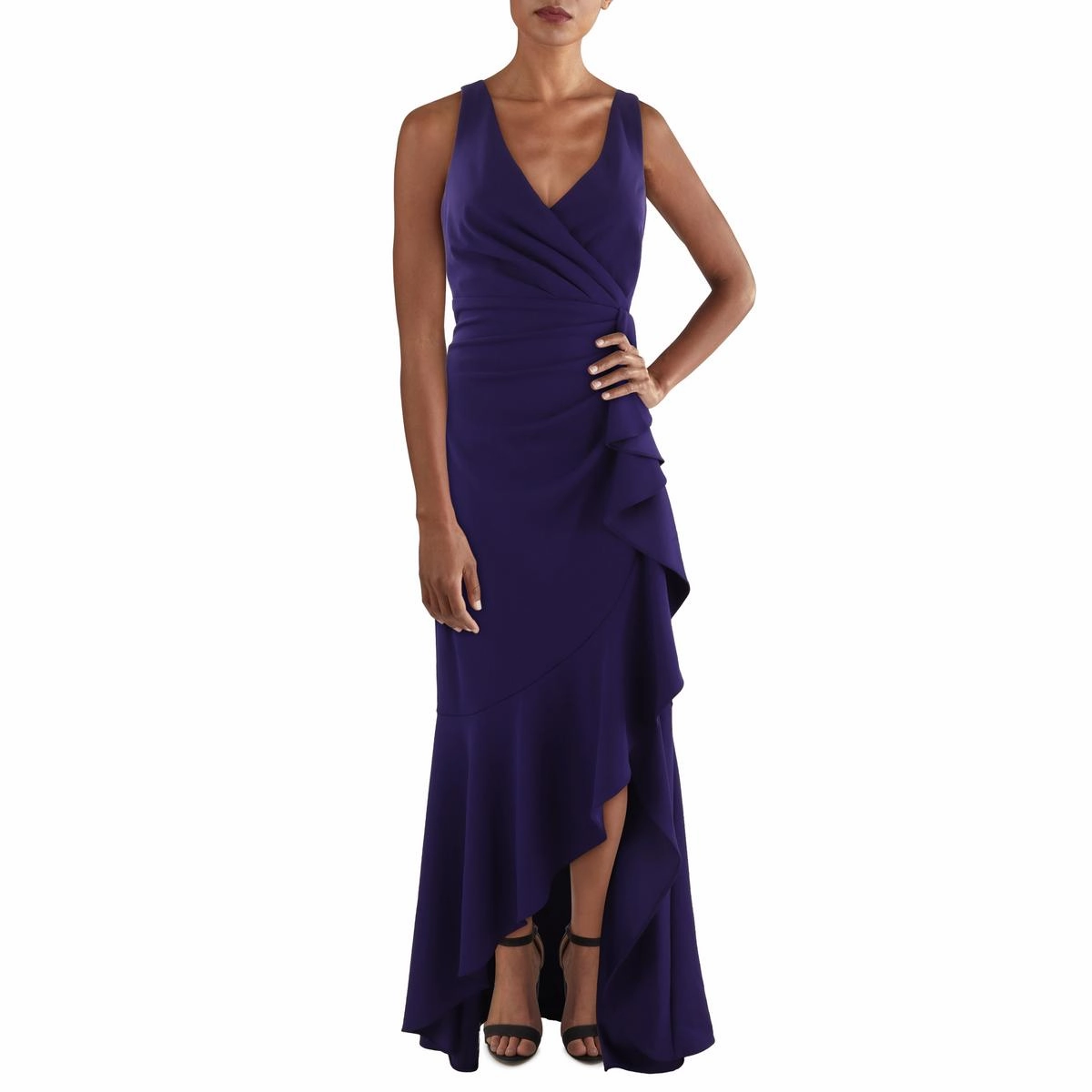 Womens Ruffled High Low Evening Dress