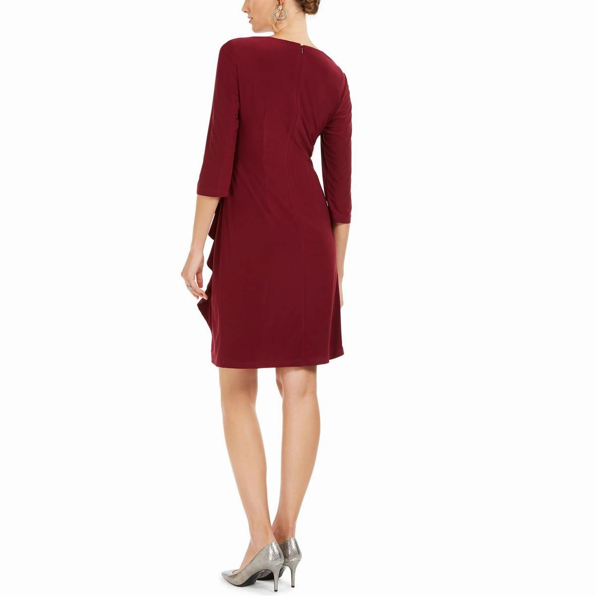 Womens Ruffled Satin Sheath Dress