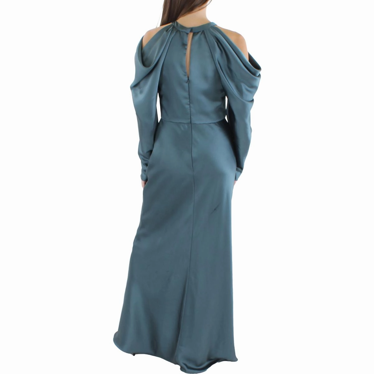 Womens Satin Cold Shoulder Evening Dress