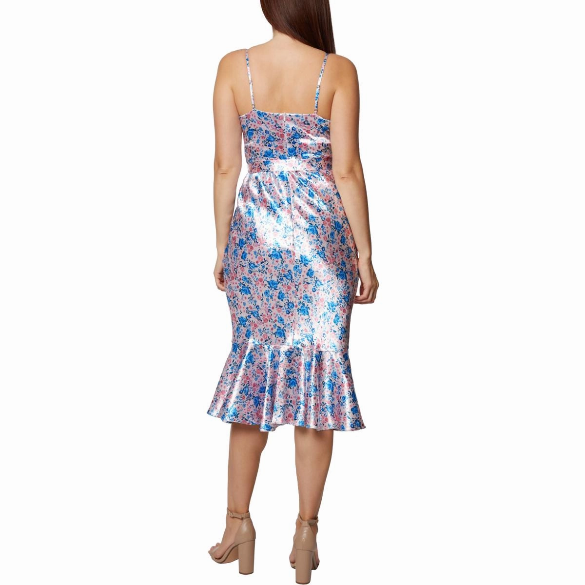 Womens Satin Midi Fit & Flare Dress