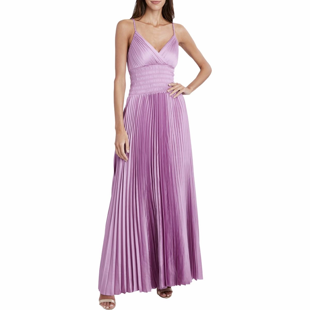 Womens Satin Smocked Waist Evening Dress