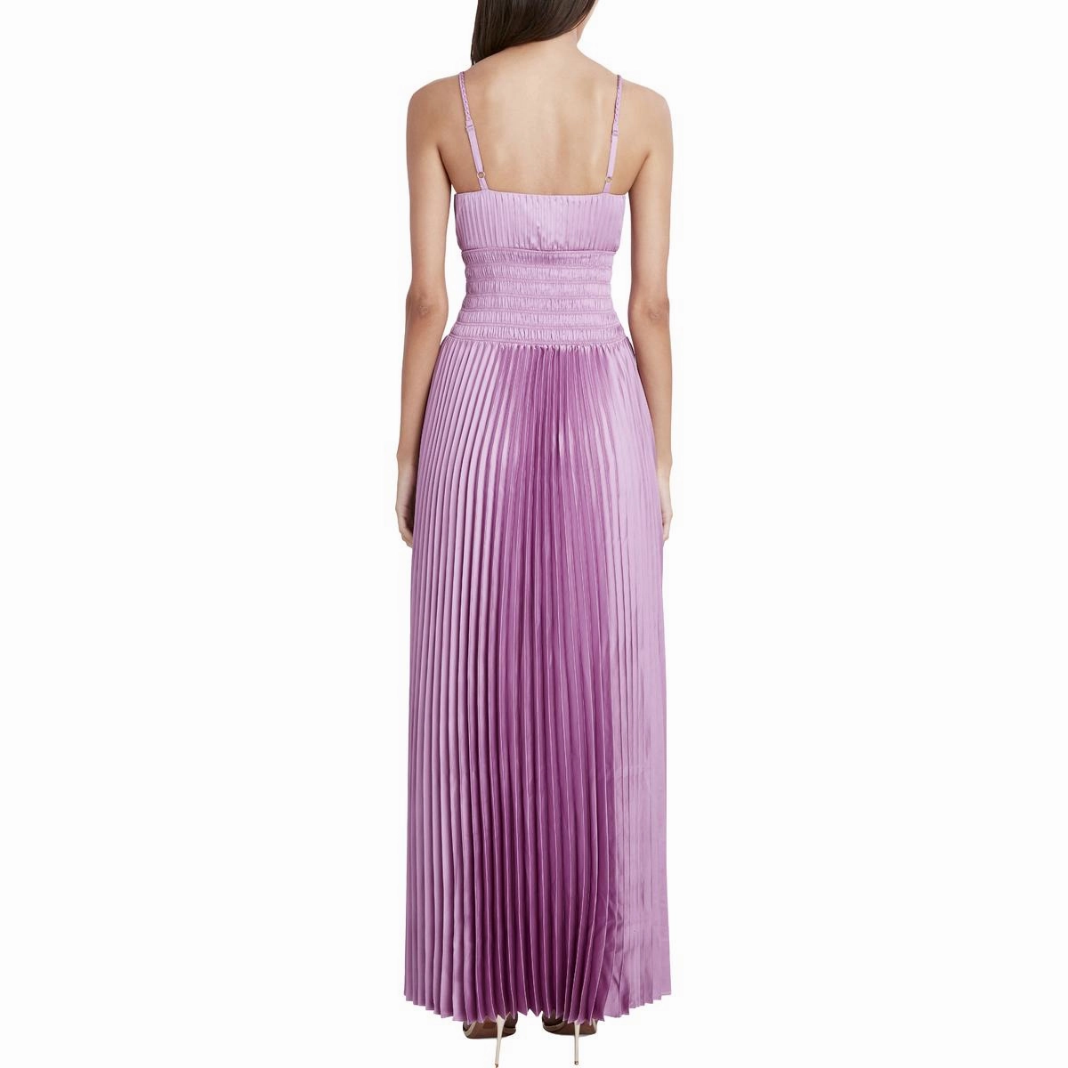 Womens Satin Smocked Waist Evening Dress