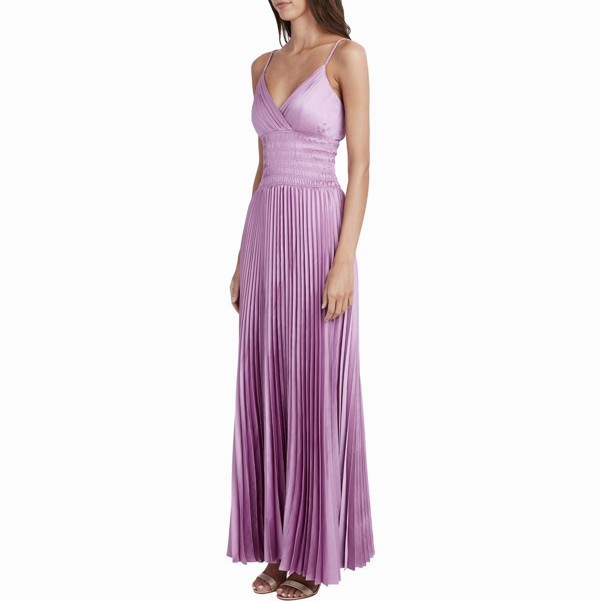 Womens Satin Smocked Waist Evening Dress