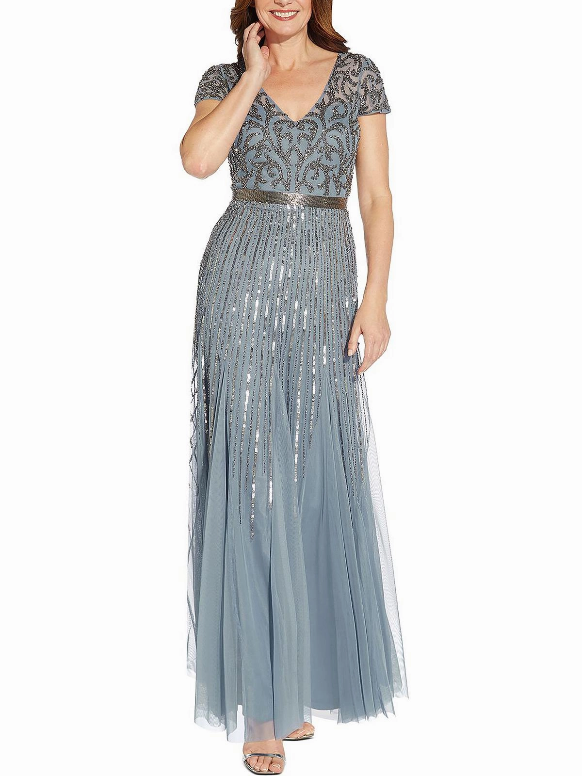 Womens Sequin Beaded Evening Dress