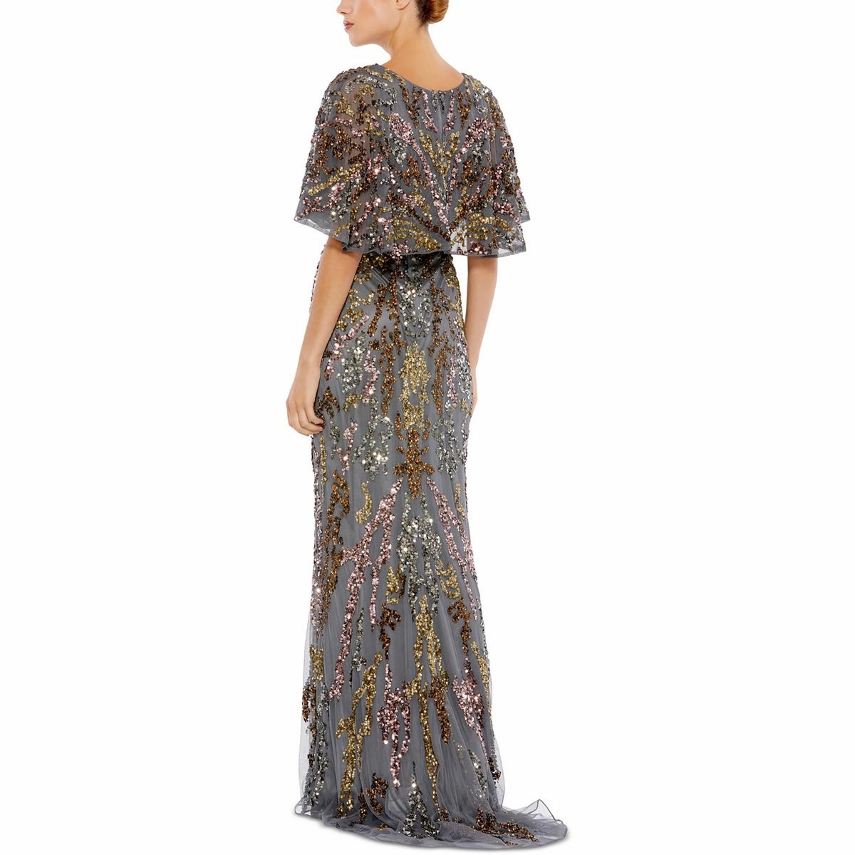 Womens Sequin Flutter Sleeve Evening Dress