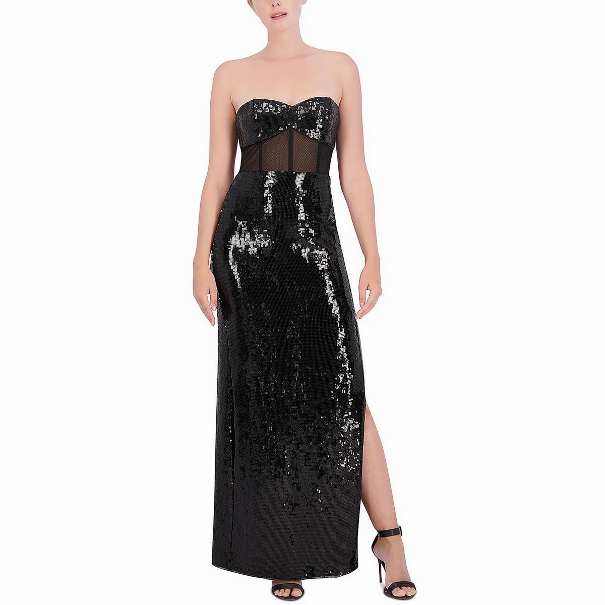 Womens Sequined Strapless Evening Dress